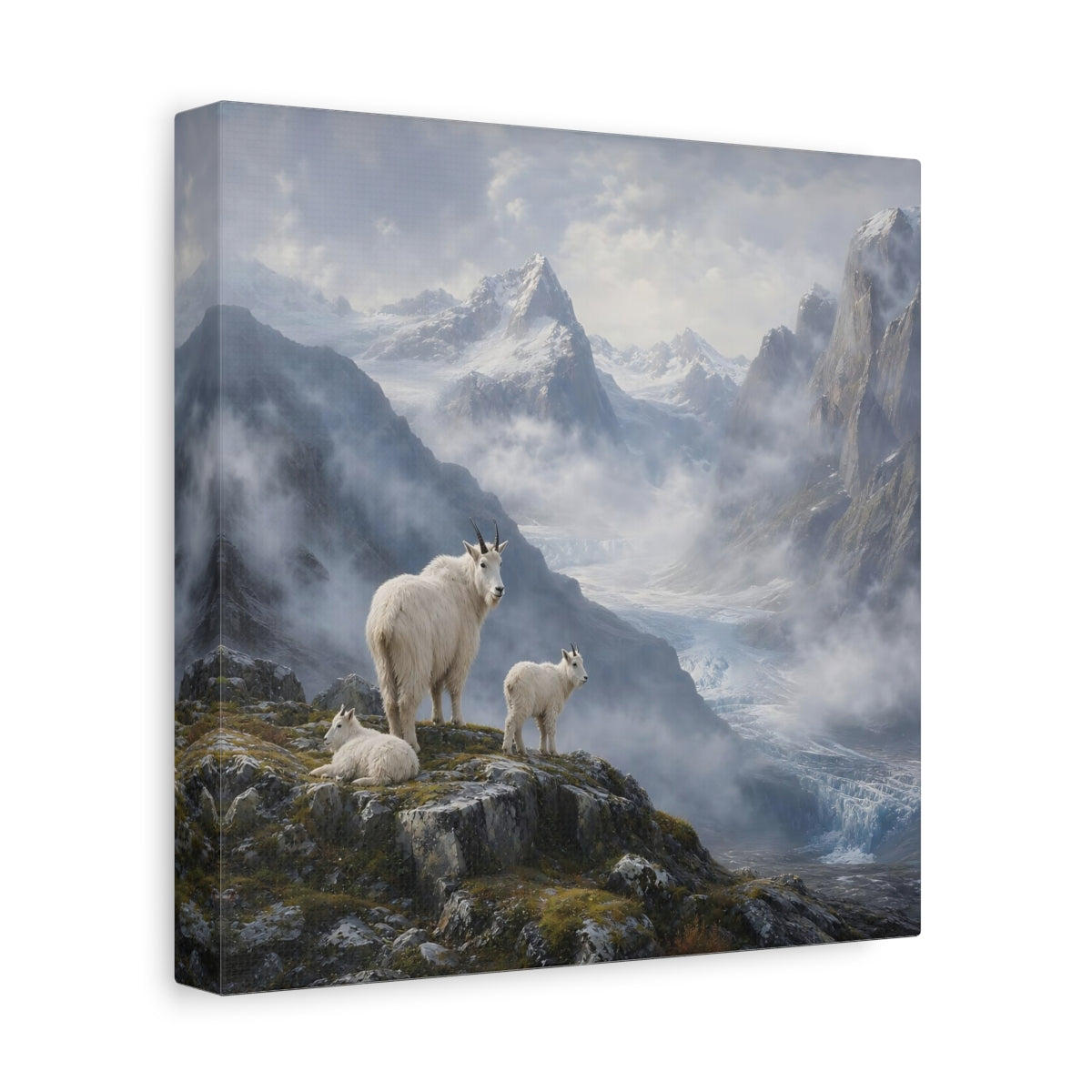 Side Mockup 9. Nature Mountain Goats White Mountain Goats shown as stretched canvas wall art