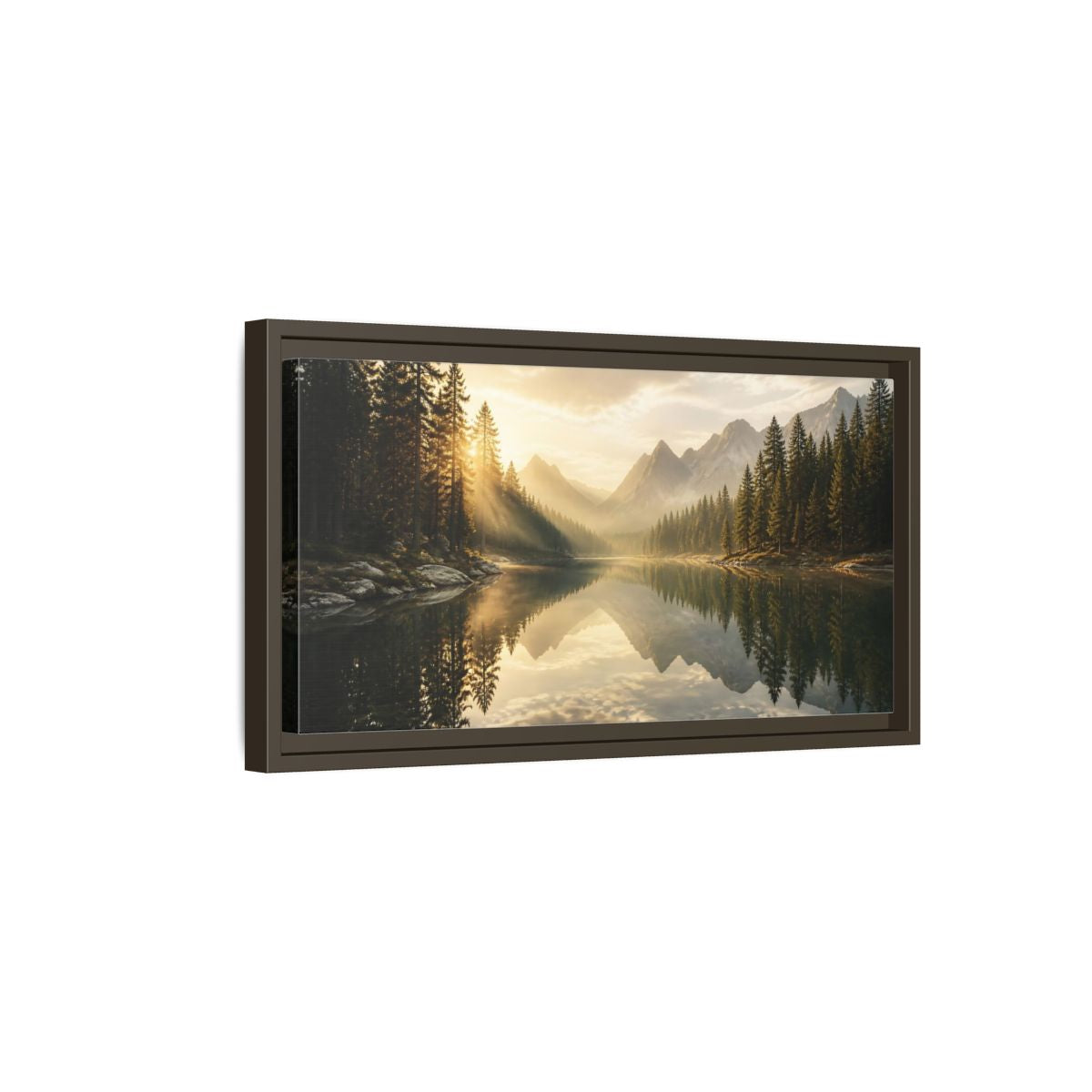 Side Mockup 7. Nature Mountain Lake Golden Light Landscape shown as stretched canvas wall art