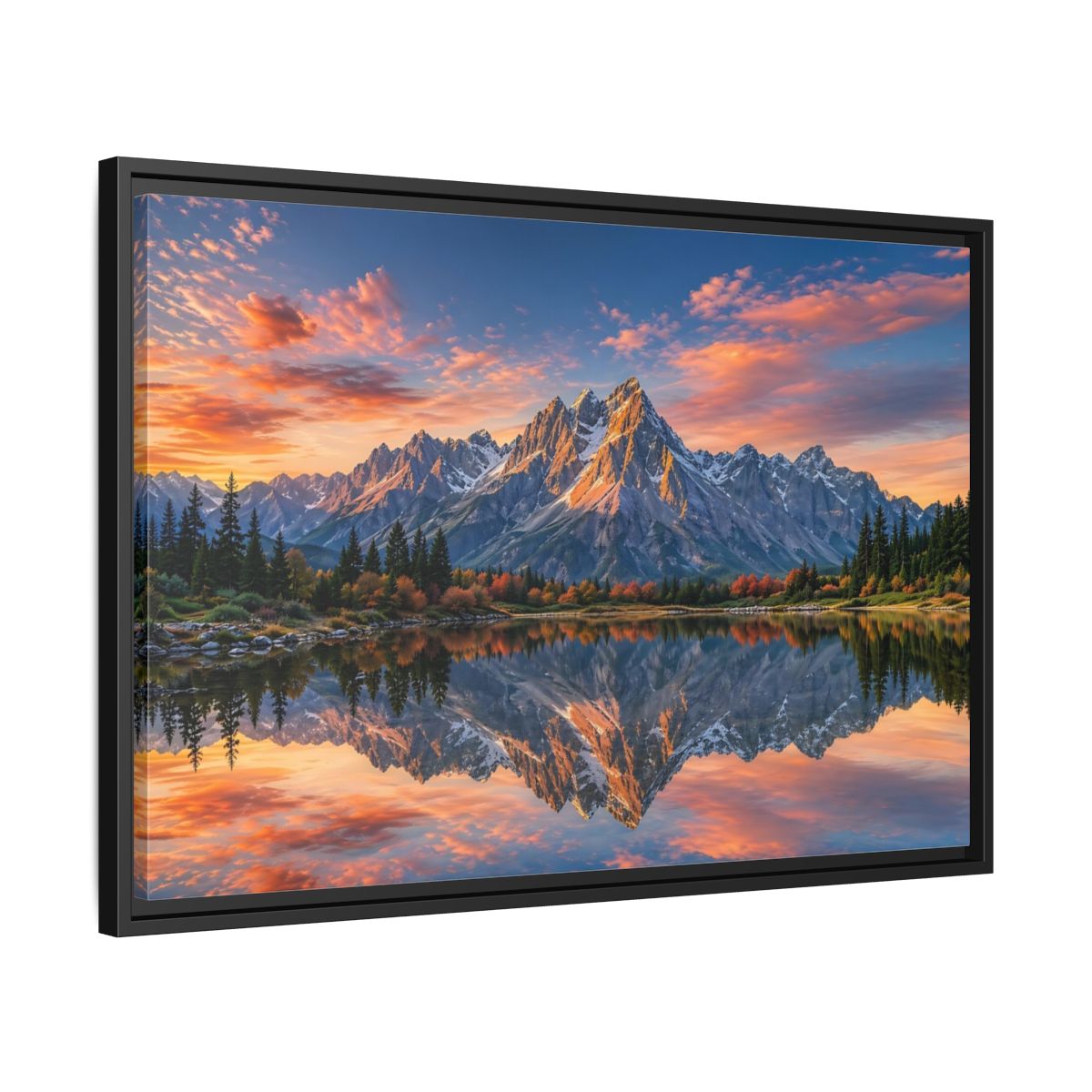 Side Mockup 14. Nature Mountain Mountain Lake Reflection shown as stretched canvas wall art