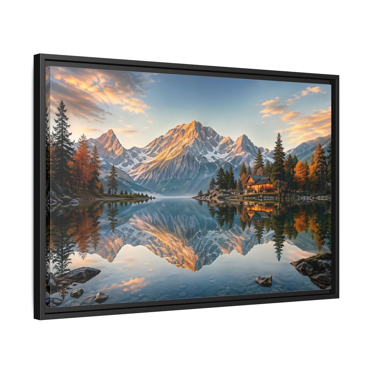 Side Mockup 14. Nature Mountain Lake Mountain Lake View shown as stretched canvas wall art