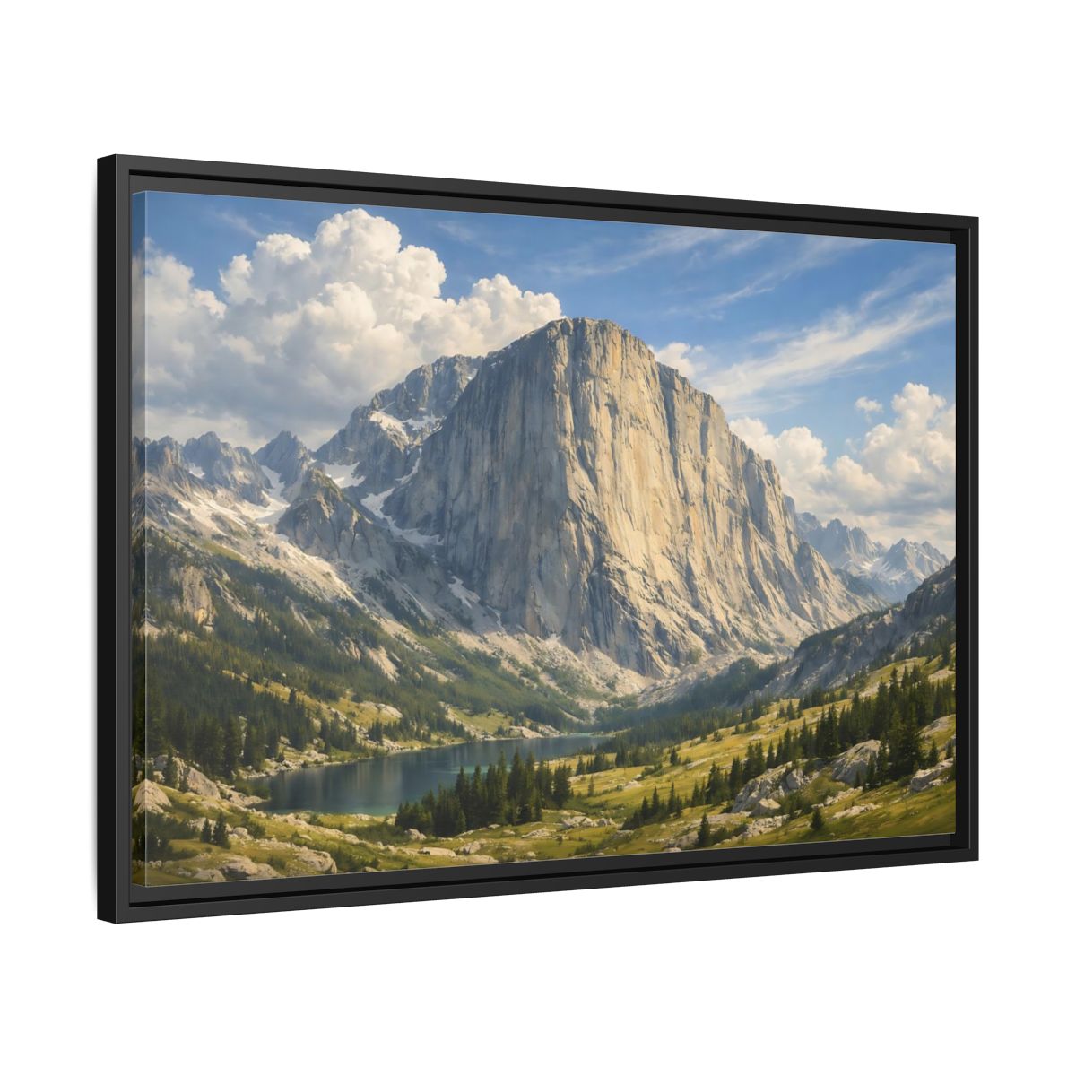 Side Mockup 14. Nature Mountain Lake Mountain Lake Vista shown as stretched canvas wall art