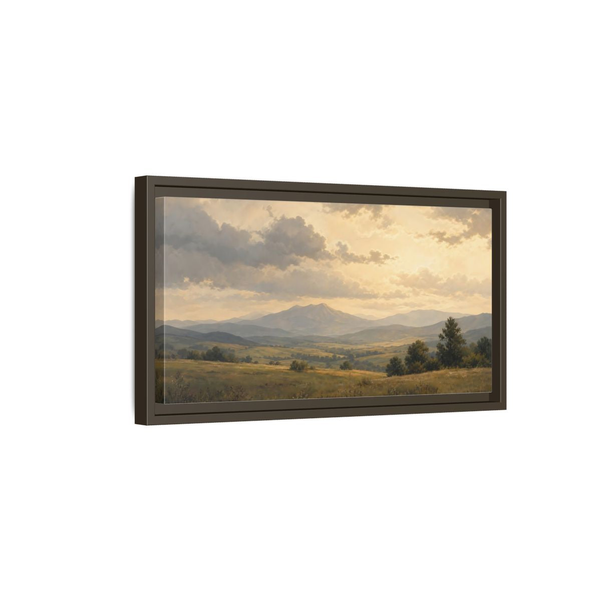 Side Mockup 7. Nature Mountain Landscape Golden Mountain Landscape shown as stretched canvas wall art