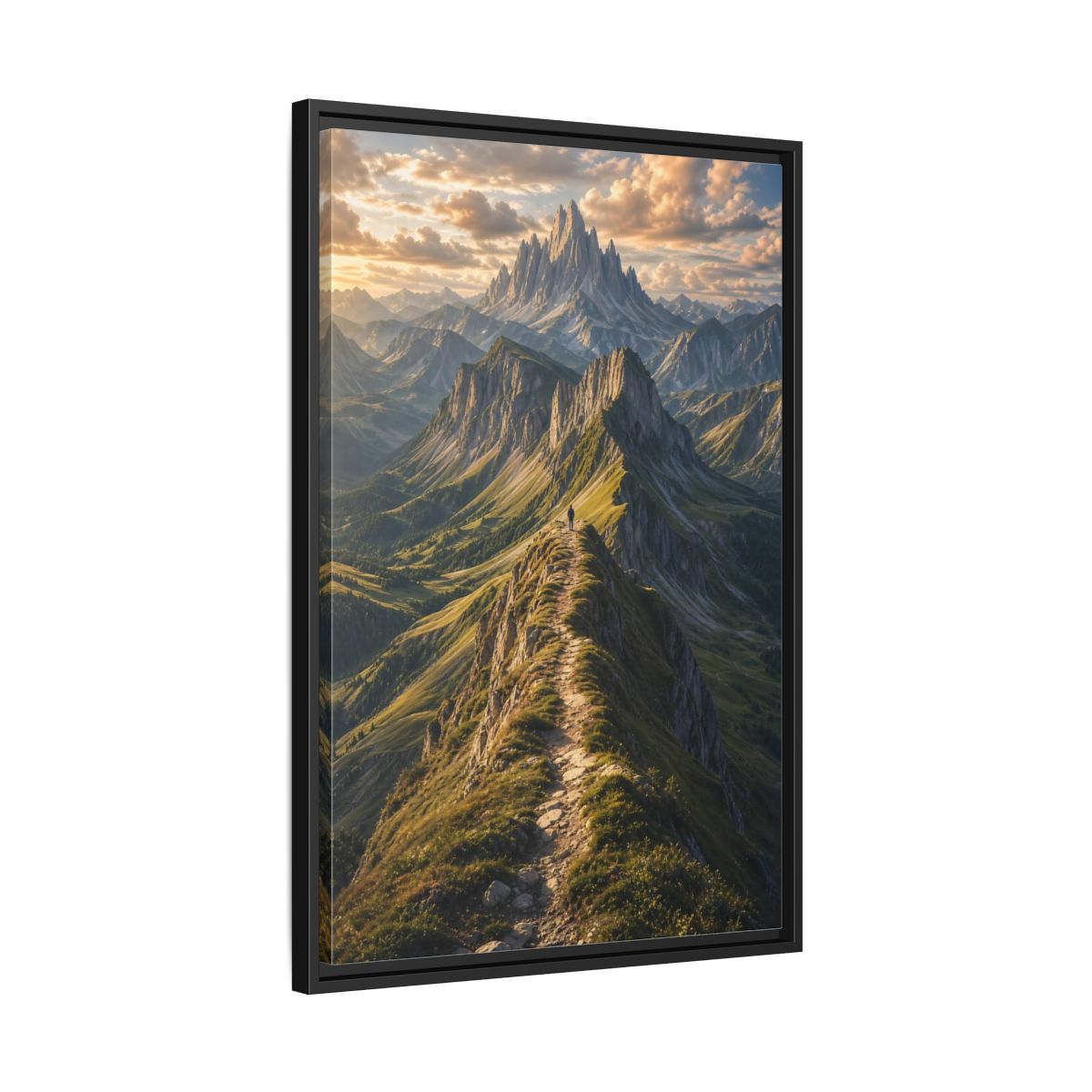 Side Mockup 14. Nature Mountain Ridge Green Mountain Sunset shown as stretched canvas wall art