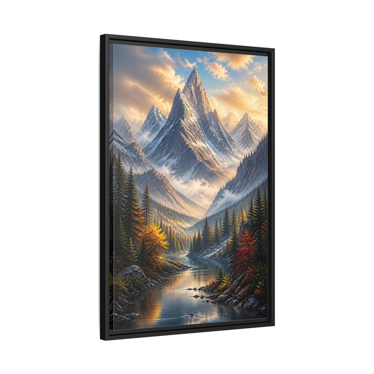Side Mockup 14. Nature Mountain Valley Autumn Mountain River shown as stretched canvas wall art