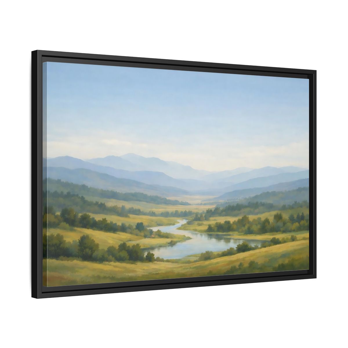 Side Mockup 14. Nature Mountain Valley Blue Green Valley shown as stretched canvas wall art