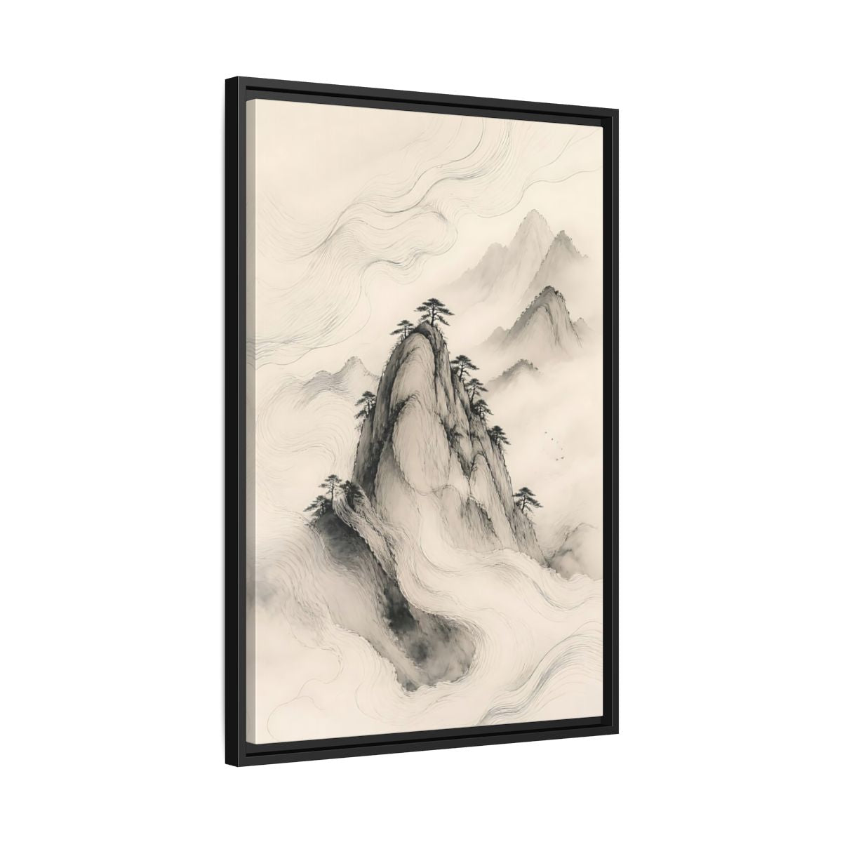 Side Mockup 14. Nature Mountains Monochrome Mountains shown as stretched canvas wall art