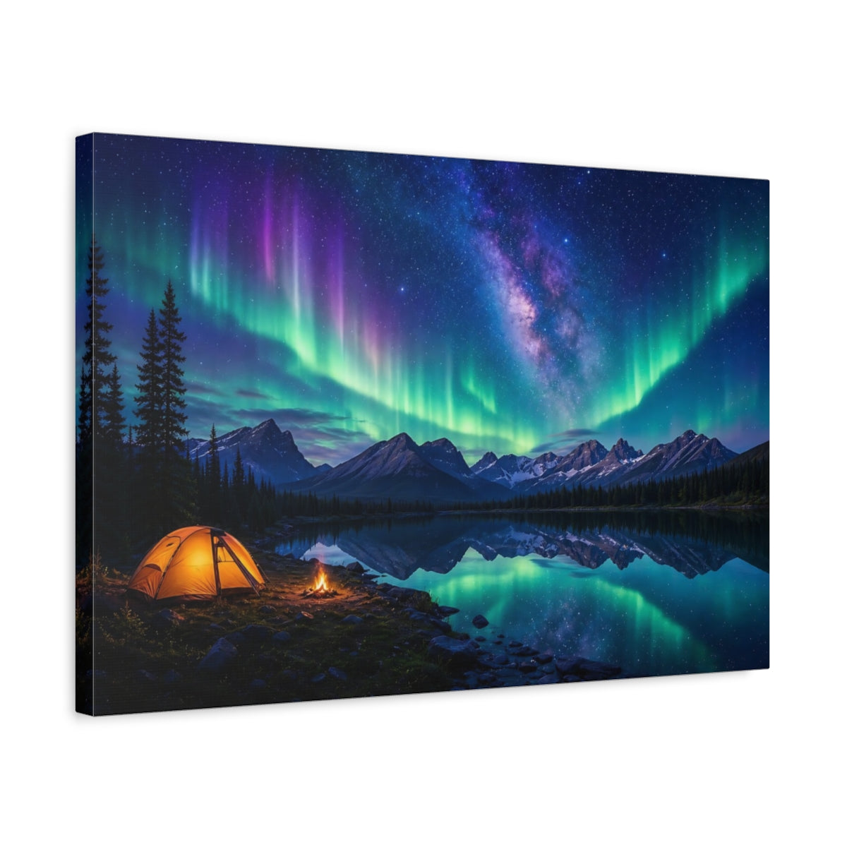 Side Mockup 3. Nature Northern Lights Aurora Borealis Night shown as stretched canvas wall art