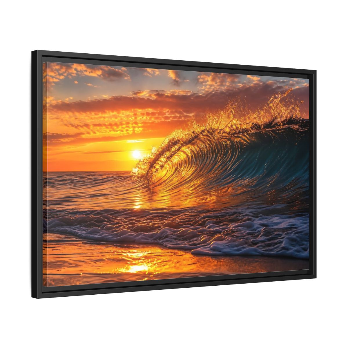 Side Mockup 14. Nature Ocean Wave Golden Ocean Wave shown as framed canvas print