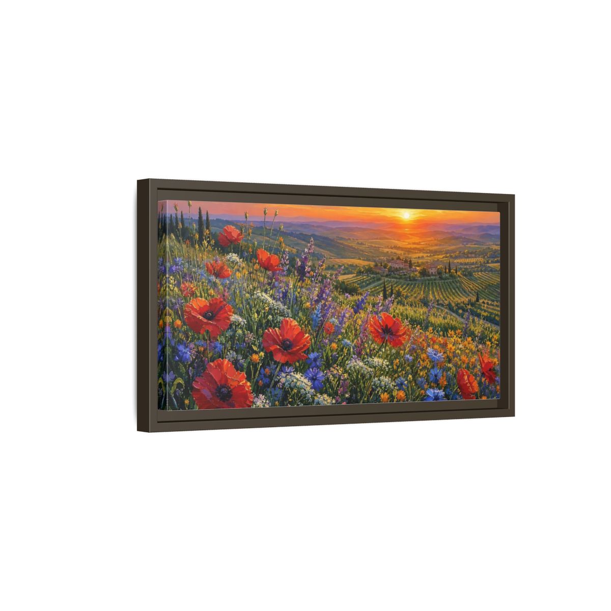 Side Mockup 7. Nature Poppy Field Red Poppy Sunset shown as stretched canvas wall art