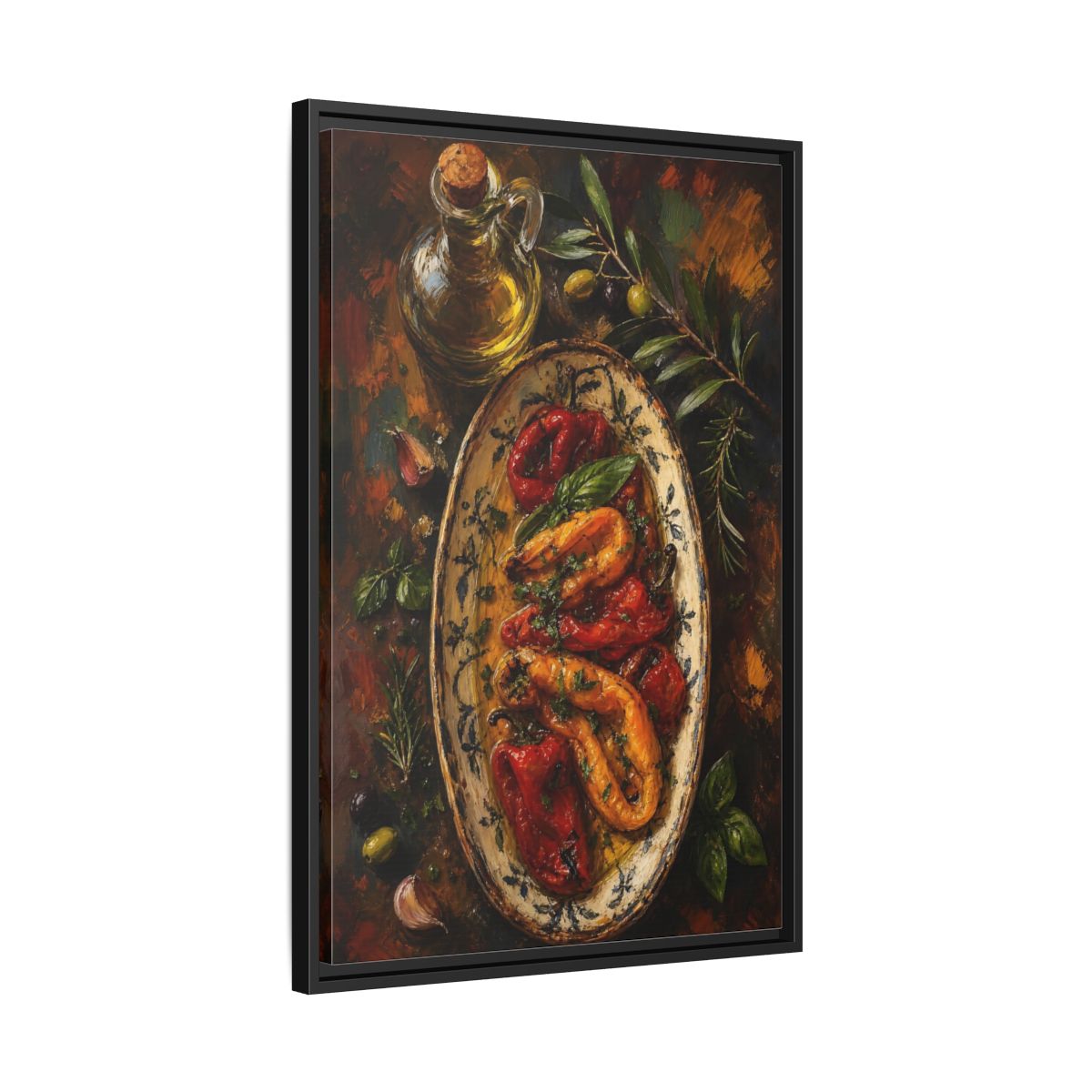 Side Mockup 14. Nature Roasted Peppers Roasted Peppers Art shown as framed canvas print