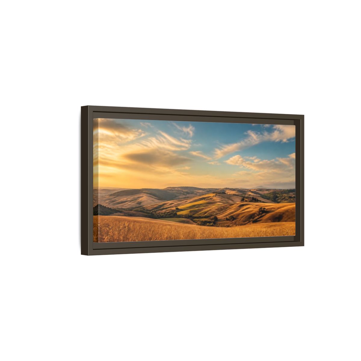 Side Mockup 7. Nature Rolling Hills Golden Landscape shown as stretched canvas wall art