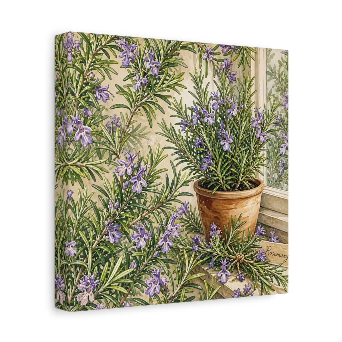 Side Mockup 9. Nature Rosemary Purple And Green shown as stretched canvas wall art