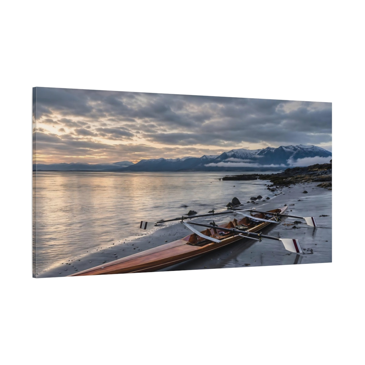 Side Mockup 2. Nature Rowboat Brown And Grey shown as canvas print