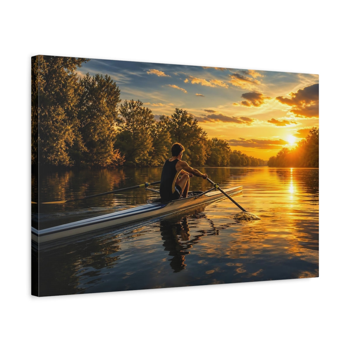 Side Mockup 3. Nature Rower Golden Sunset shown as canvas print