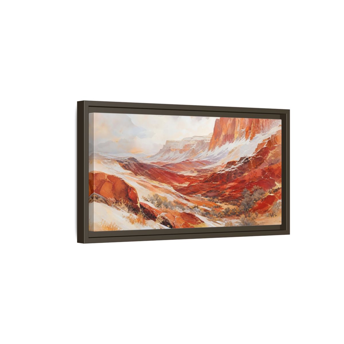 Side Mockup 7. Nature Snowy Canyon Red Rock Canyon shown as stretched canvas wall art