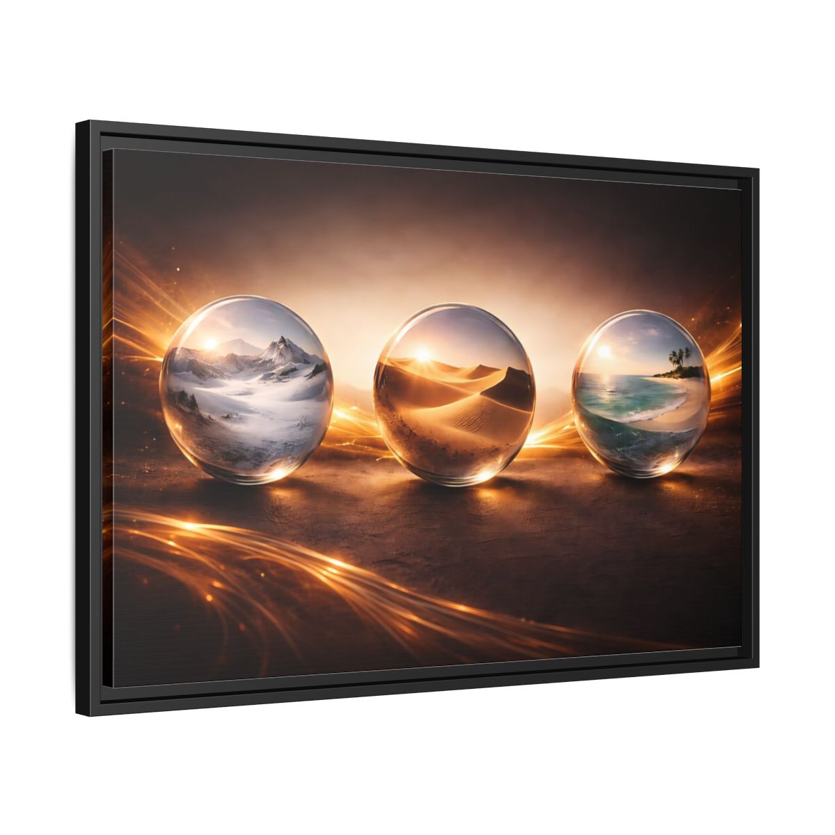 Side Mockup 14. Nature Nature Spheres Golden Glow Landscapes shown as stretched canvas wall art