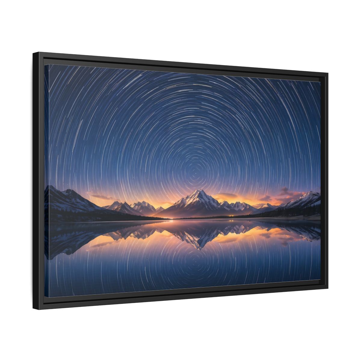 Side Mockup 14. Nature Star Trails Starry Mountain Night shown as stretched canvas wall art