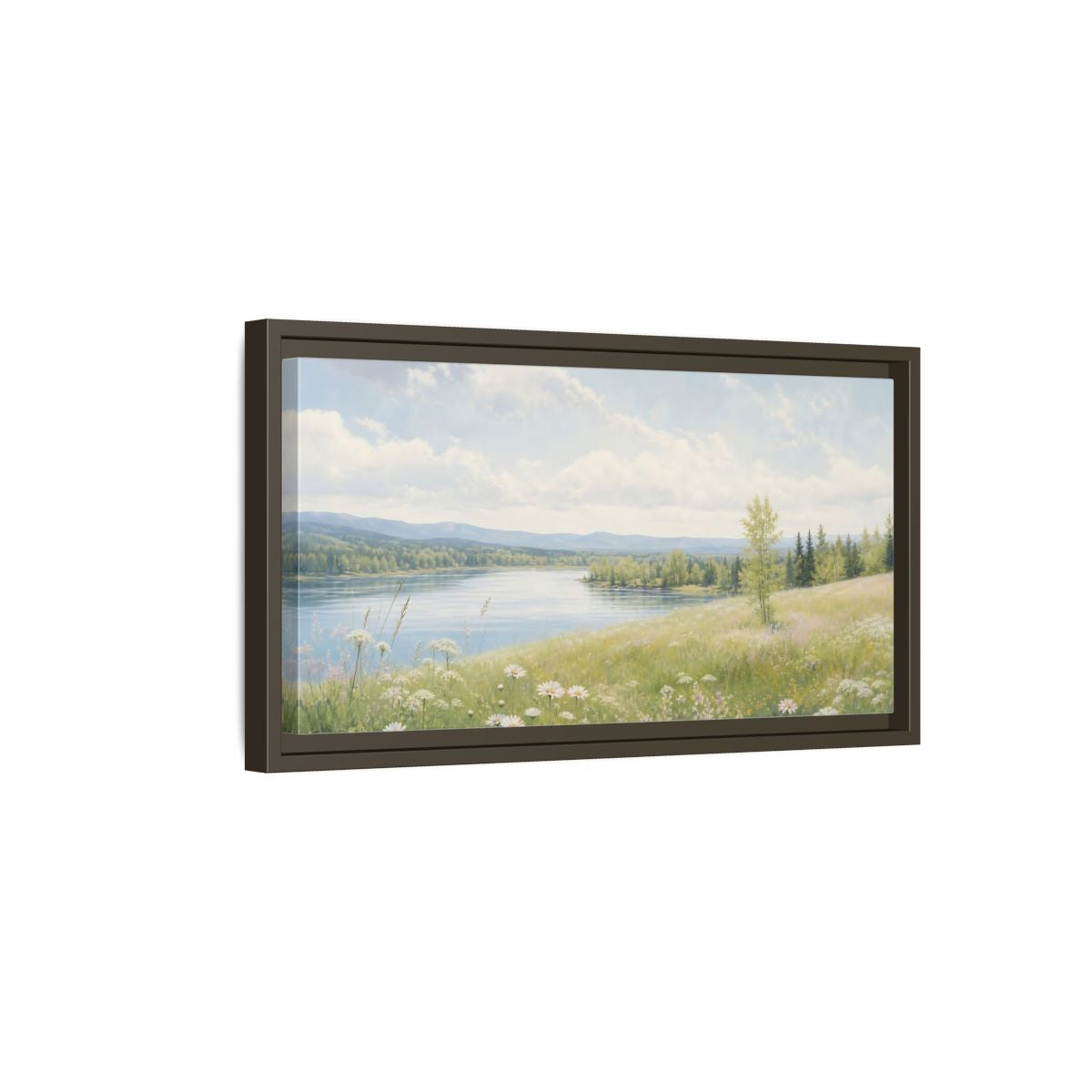 Side Mockup 7. Nature Summer Landscape Green And Blue Landscape shown as stretched canvas wall art
