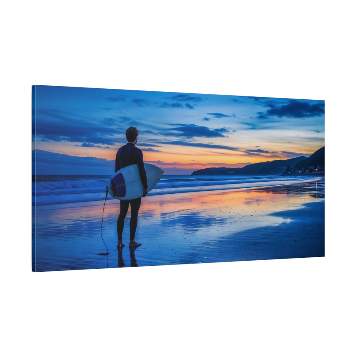 Side Mockup 2. Nature Surfer Blue And Orange shown as canvas print