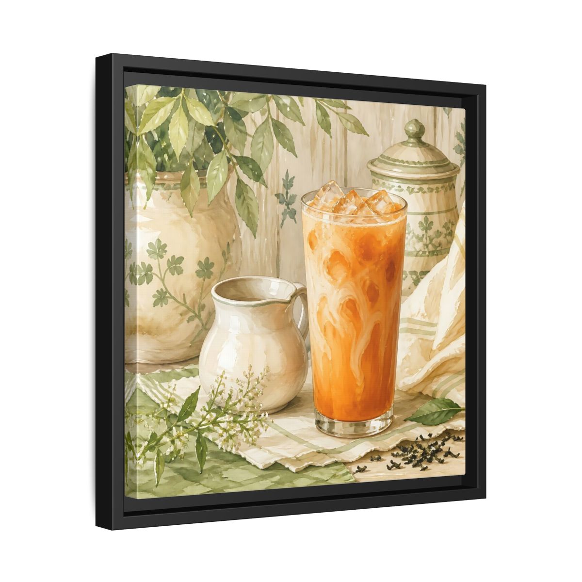 Side Mockup 32. Nature Thai Tea Orange And Green shown as stretched canvas wall art