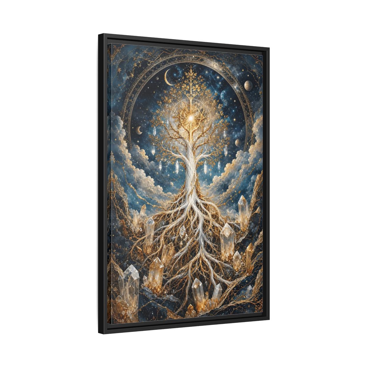 Side Mockup 14. Nature Tree Of Life Gold And Blue Tree shown as stretched canvas wall art