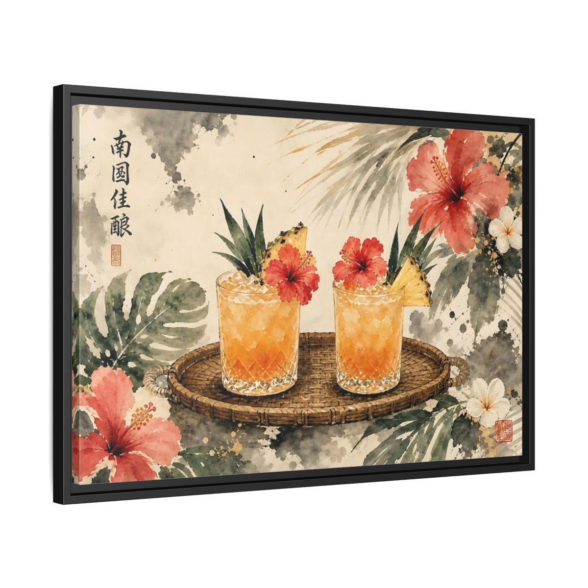Side Mockup 14. Nature Tropical Drinks Tropical Drinks Orange shown as stretched canvas wall art
