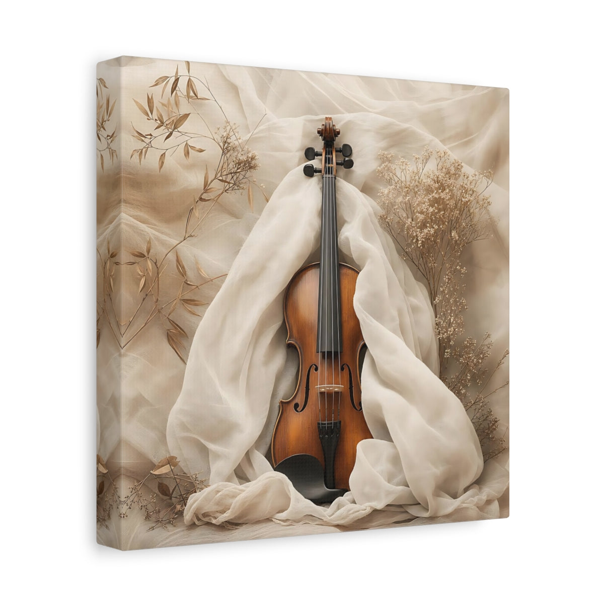 Side Mockup 9. Nature Violin Beige Violin shown as canvas print