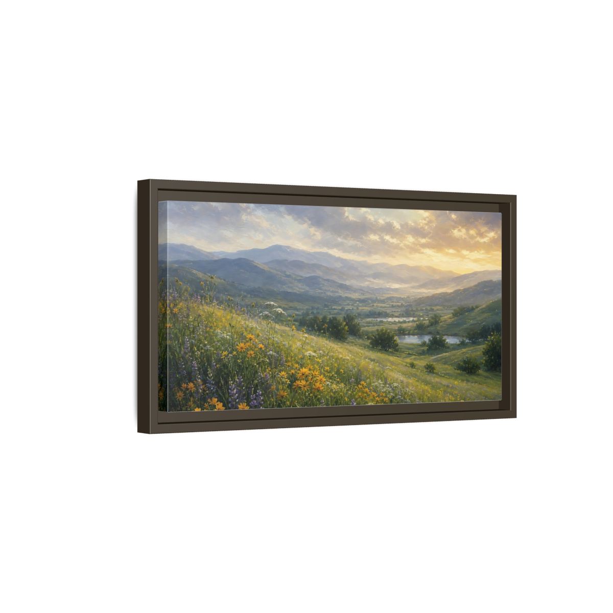 Side Mockup 7. Nature Wildflower Meadow Green Valley shown as stretched canvas wall art
