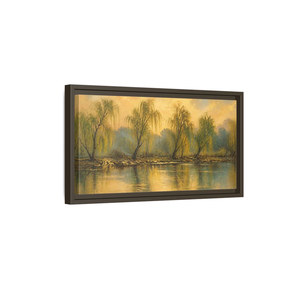Side Mockup 7. Nature Willow Trees Golden Green shown as stretched canvas wall art