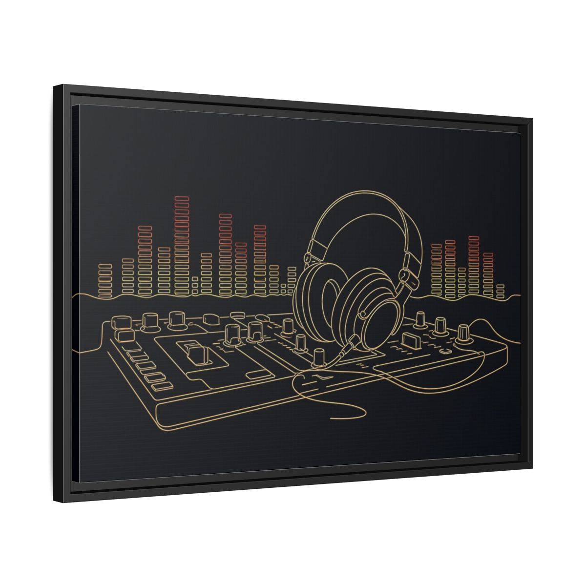 Side Mockup 14. Neon Headphones Mixer shown as framed canvas print