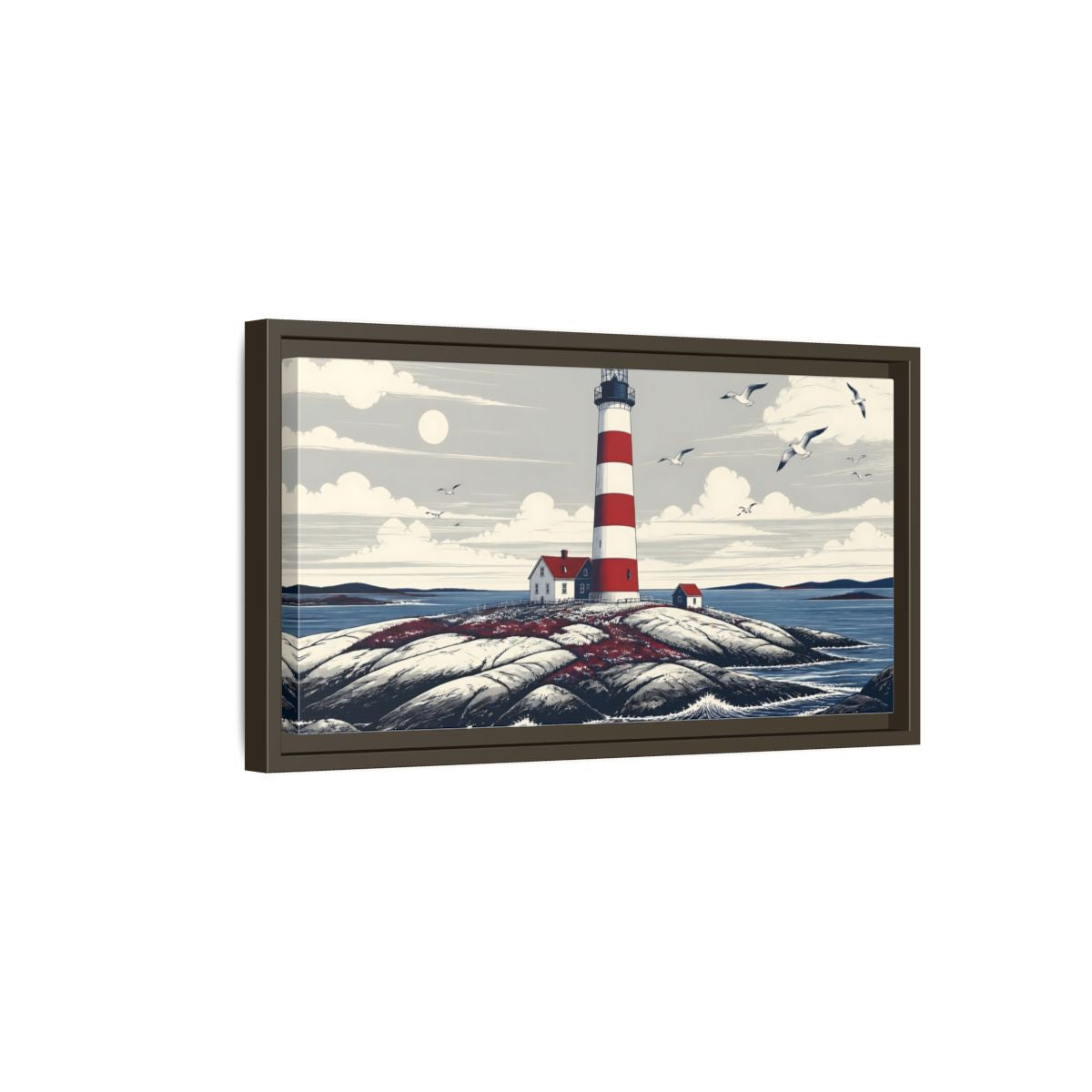 Side Mockup 7. Nordic Lighthouse Retreat shown as framed canvas print