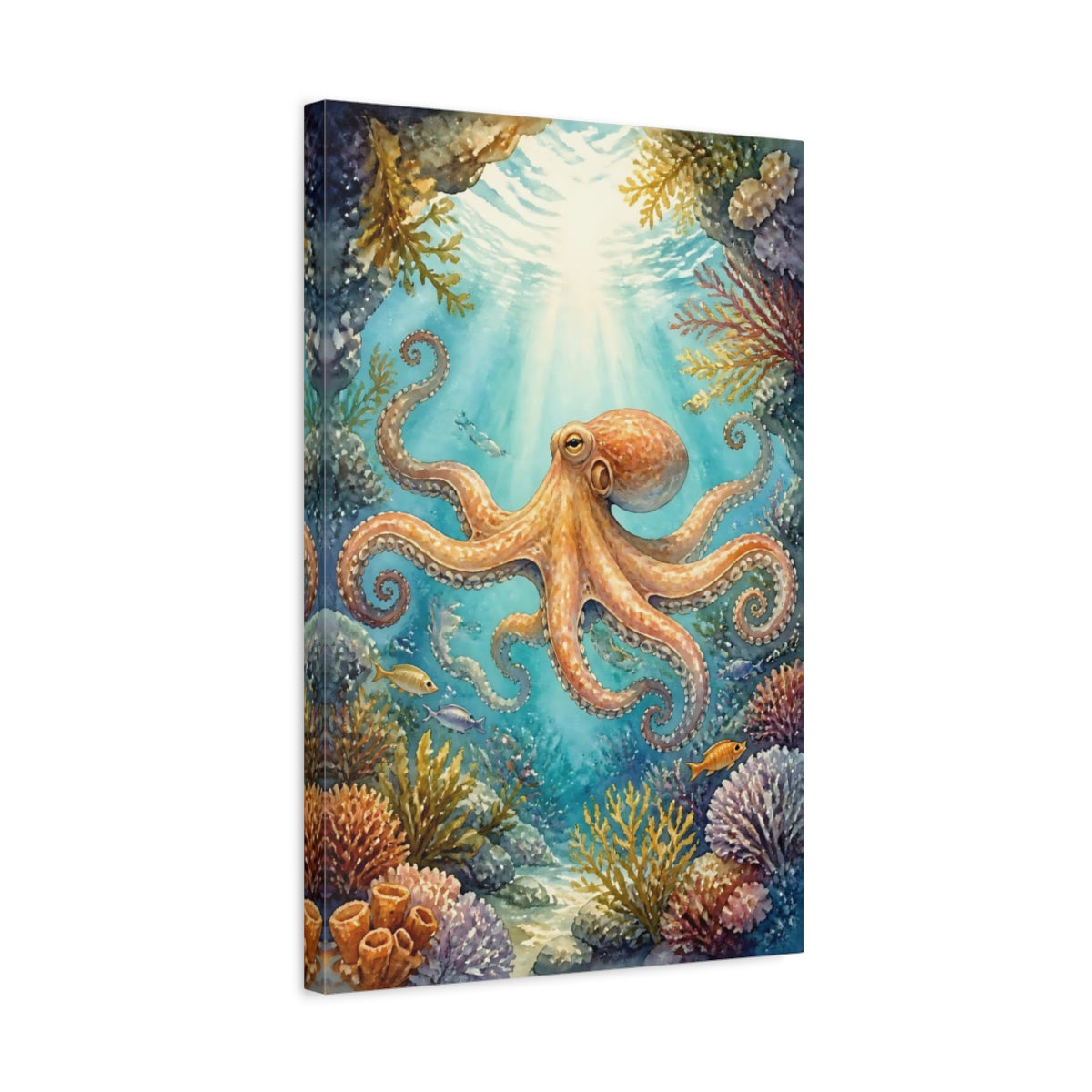 Side Mockup 3. Octopus Ocean Animals shown as canvas print