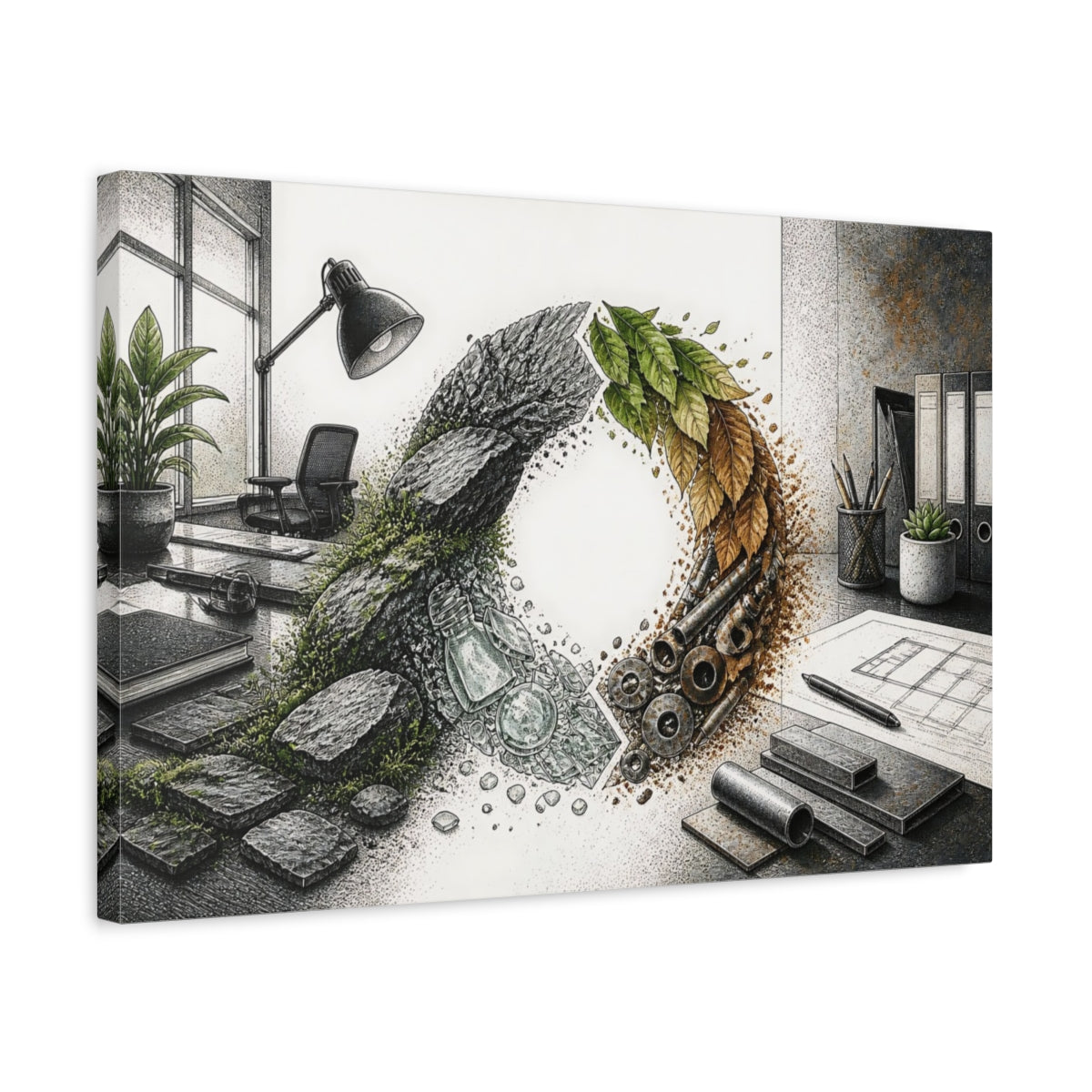 Side Mockup 3. Office Material Cycle shown as canvas print