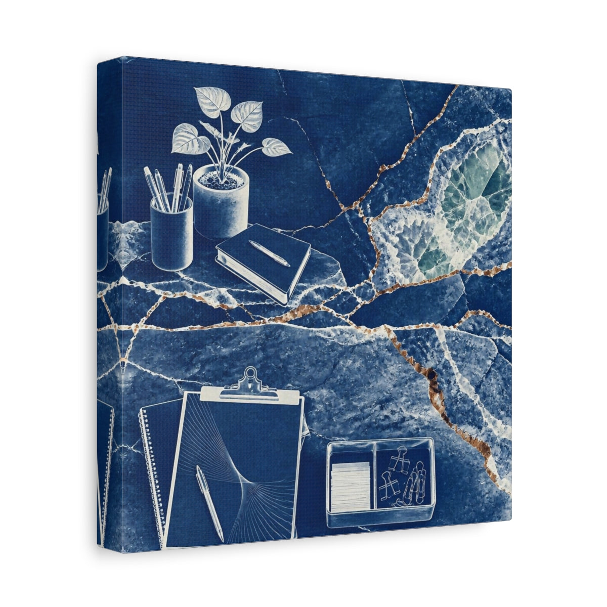 Side Mockup 9. Office Notebook With Plant shown as canvas print