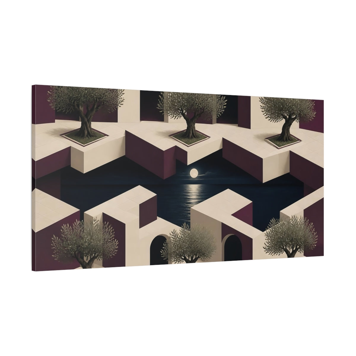 Side Mockup 2. Olive Courtyard Illusion shown as canvas print