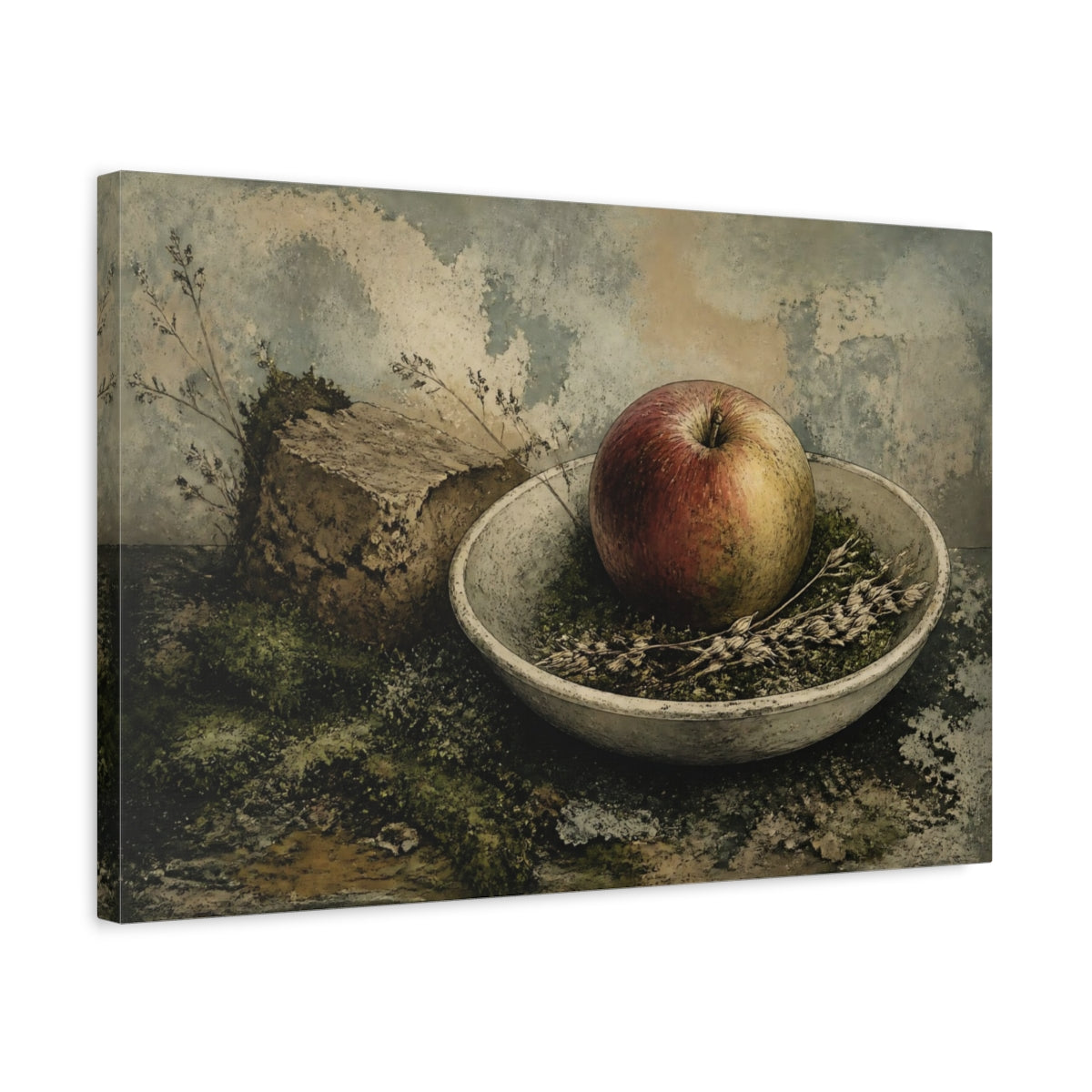 Side Mockup 3. One Imperfect Apple shown as canvas print