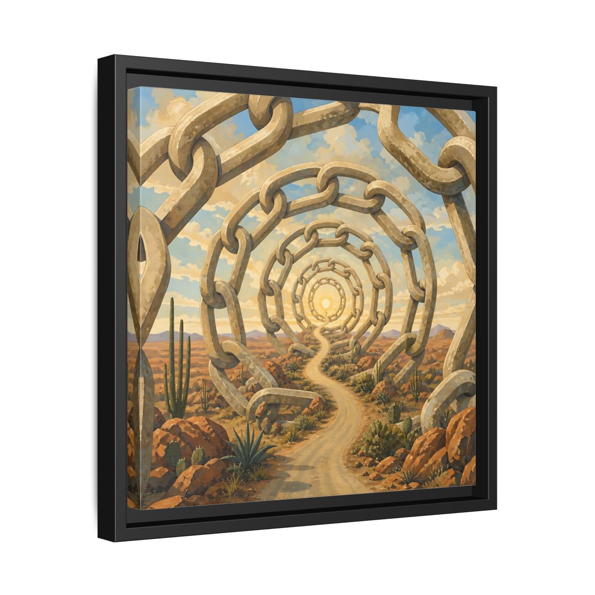 Side Mockup 32. Path Of Endless Chains shown as framed canvas print