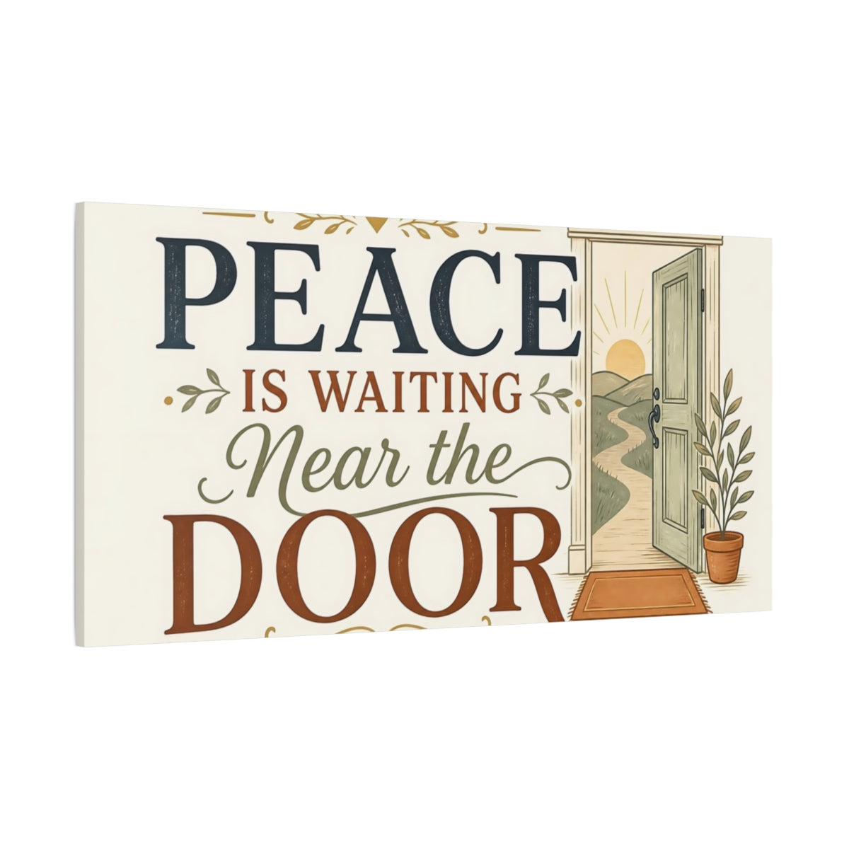 Side Mockup 2. Peace Near The Door shown as canvas print