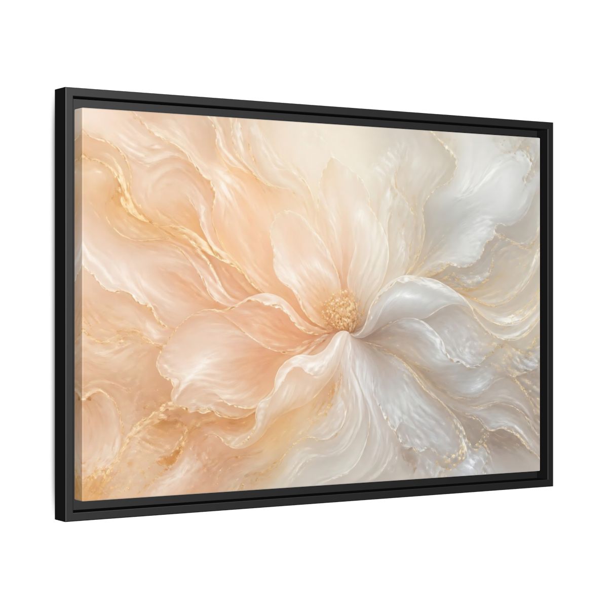 Side Mockup 14. Pearl Cream Floral Bloom shown as framed canvas print