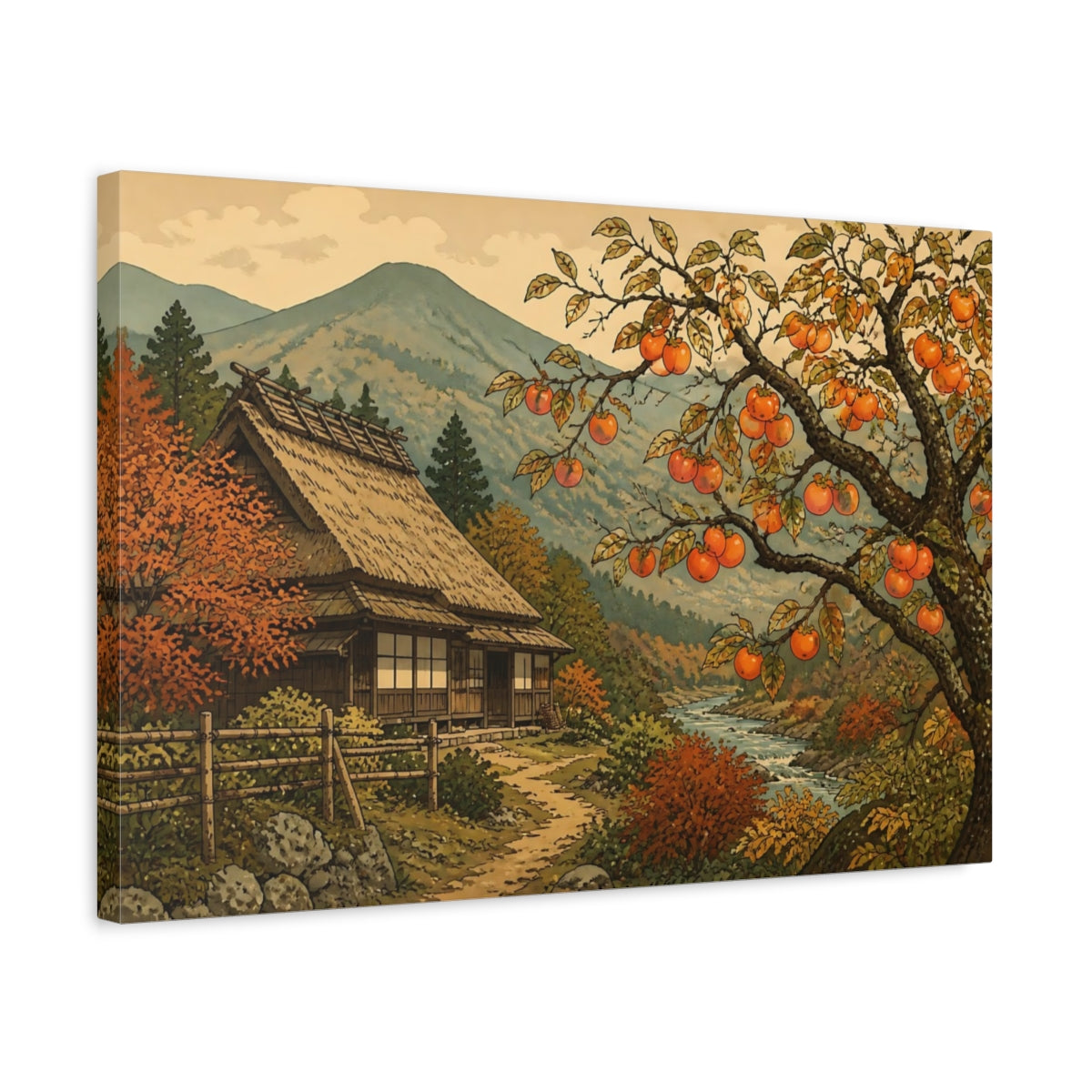 Side Mockup 3. Persimmon Tree At Riverside Farm shown as canvas print