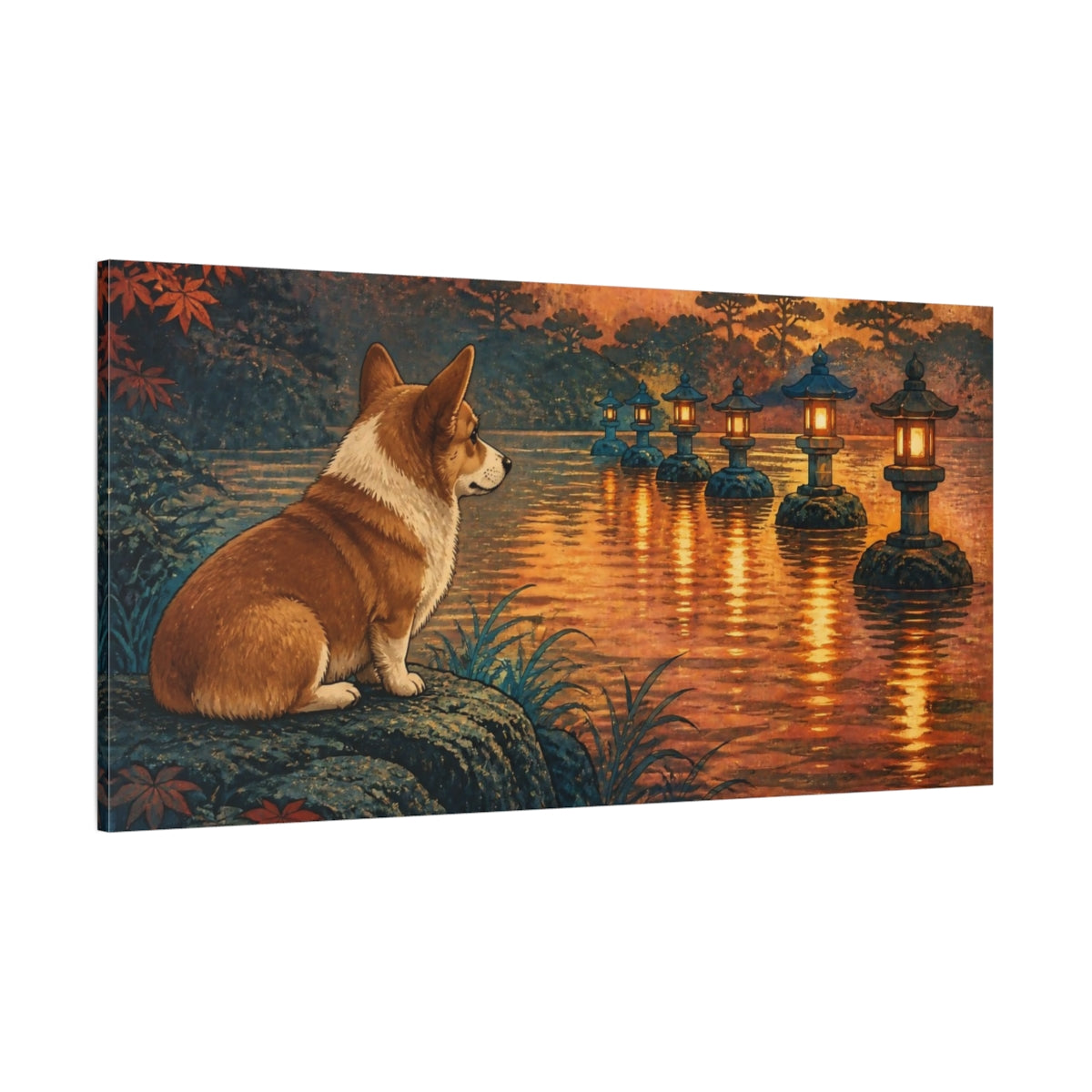 Side Mockup 2. Pet Corgi By Lanterns shown as canvas print