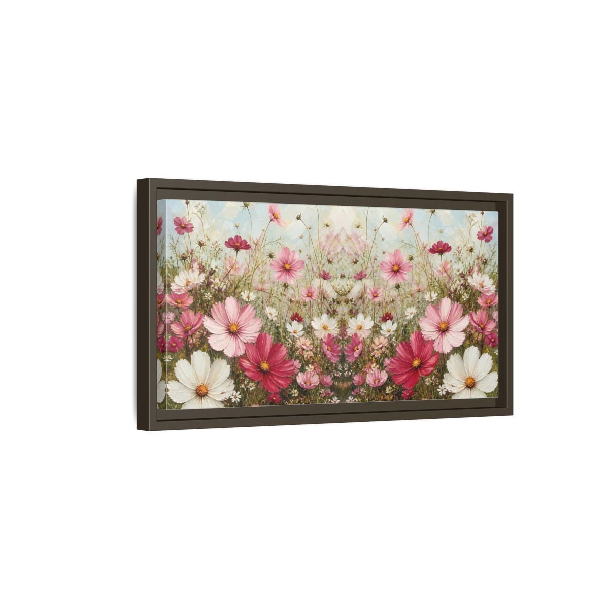 Side Mockup 7. Pink Cosmos Meadow shown as framed canvas print