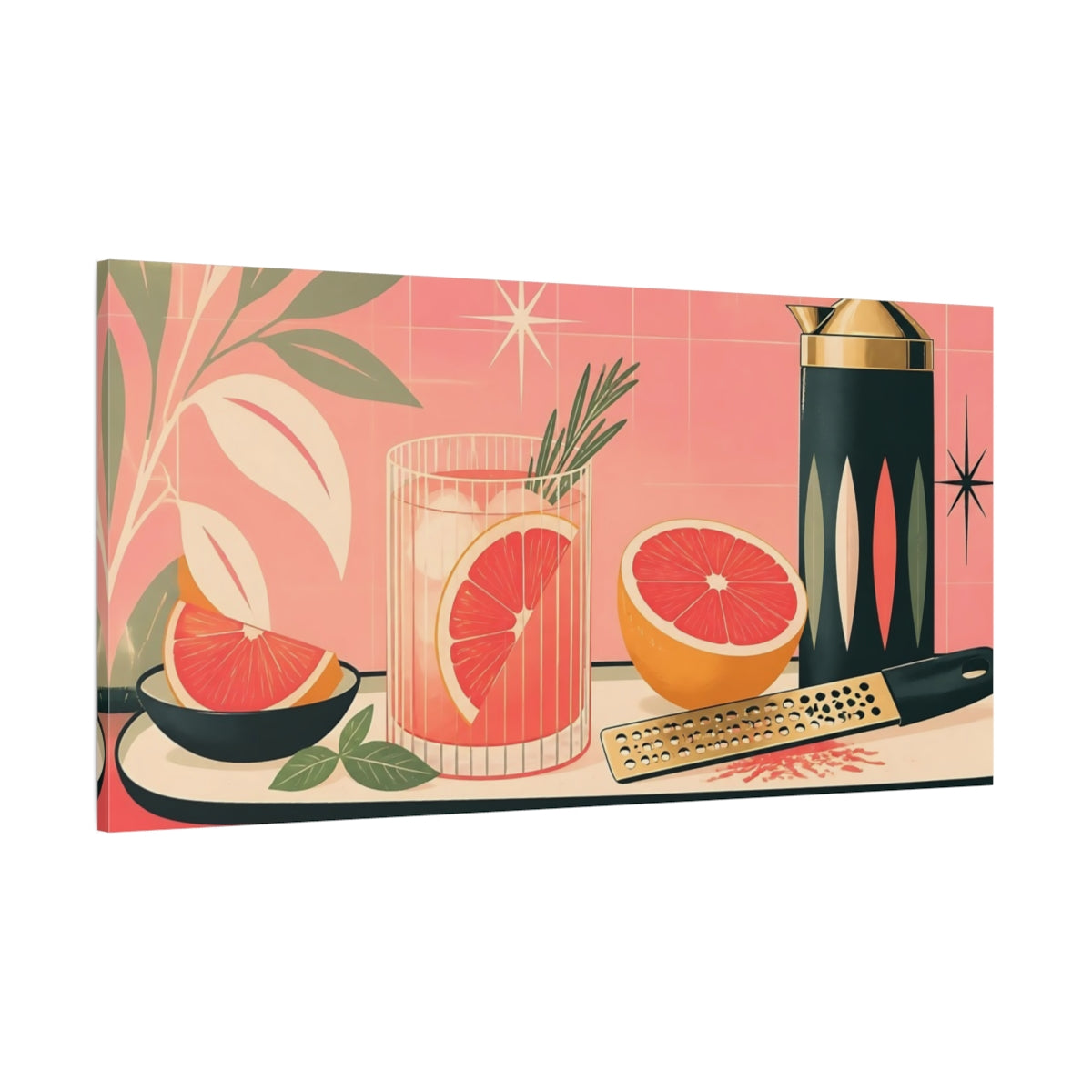 Side Mockup 2. Pink Grapefruit Cocktail shown as canvas print