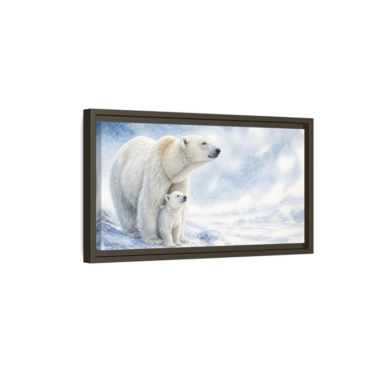Side Mockup 7. Polar Bear Animals Mother And Cub shown as framed canvas print