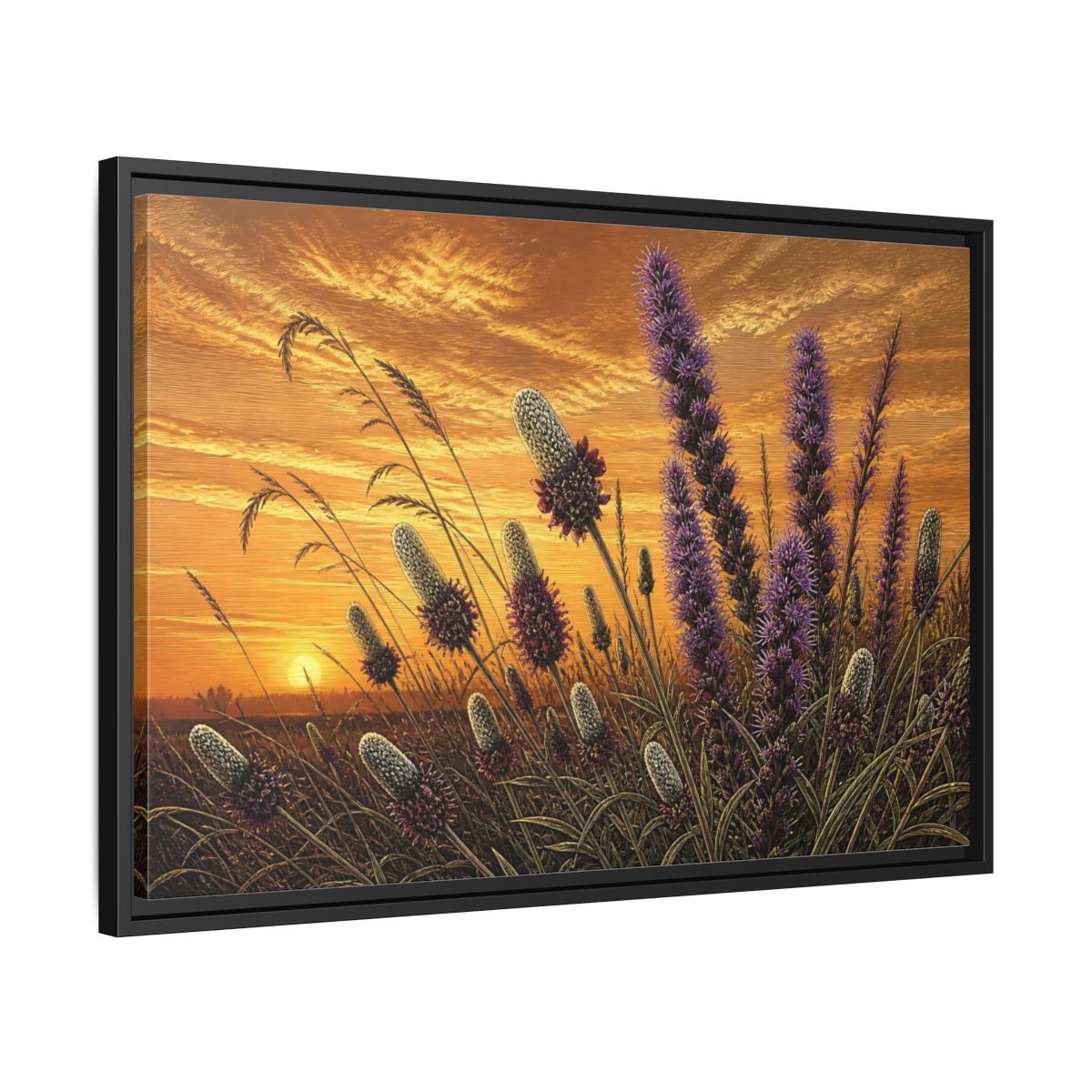 Side Mockup 14. Prairie Blazing Star Sunset shown as framed canvas print