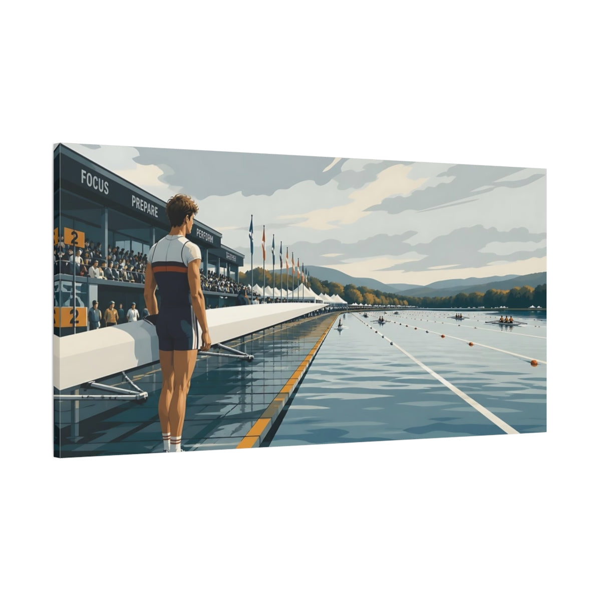 Side Mockup 2. Pre-Race Rowing Moment shown as canvas print