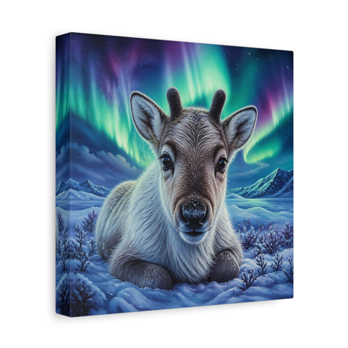Side Mockup 9. Reindeer Calf Animal Portrait shown as canvas print