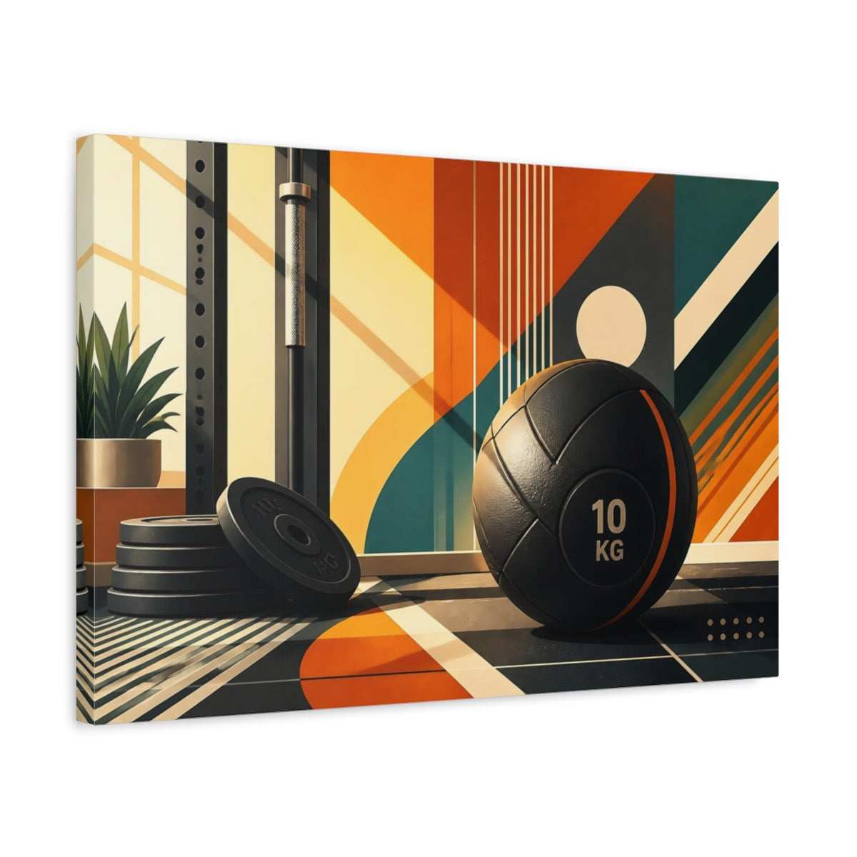 Side Mockup 3. Retro Gym Medicine Ball shown as canvas print