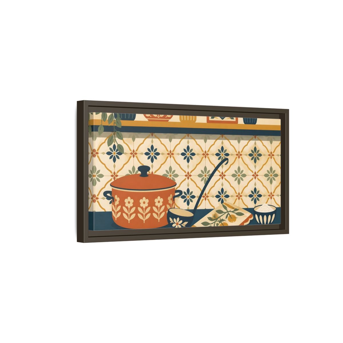 Side Mockup 7. Retro Orange Pot Still Life shown as framed canvas print