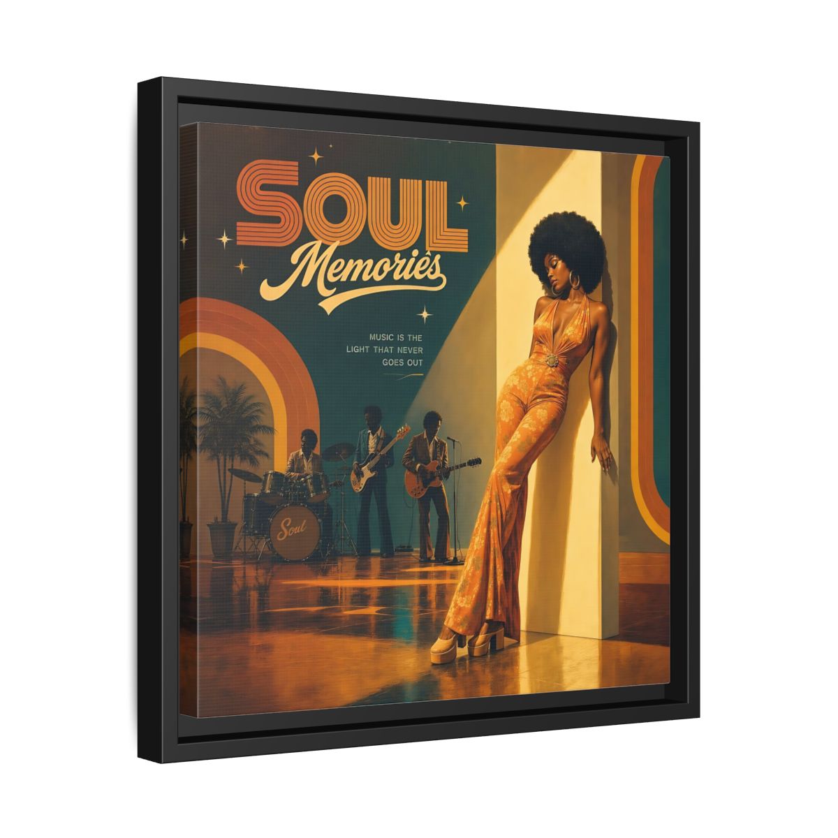 Side Mockup 32. Retro Soul Diva shown as framed canvas print